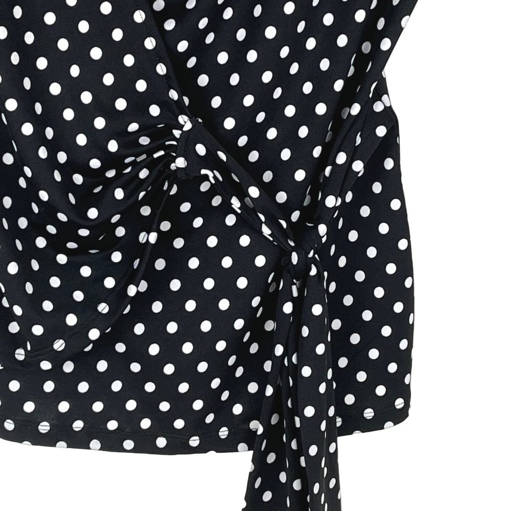 THX Cap-Sleeve Black Polka-Dot V-Neck Wrap Top Sz. S - Picture 2 of 5